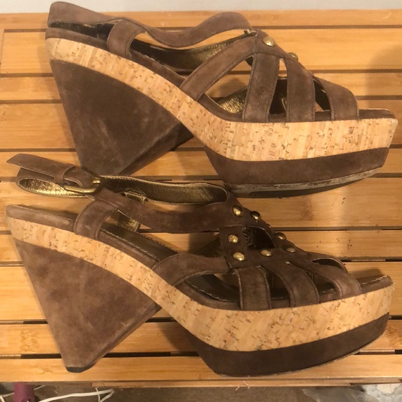 Prada Reverse wedge heel suede sandals SZ 9.5 - Picture 2 of 9